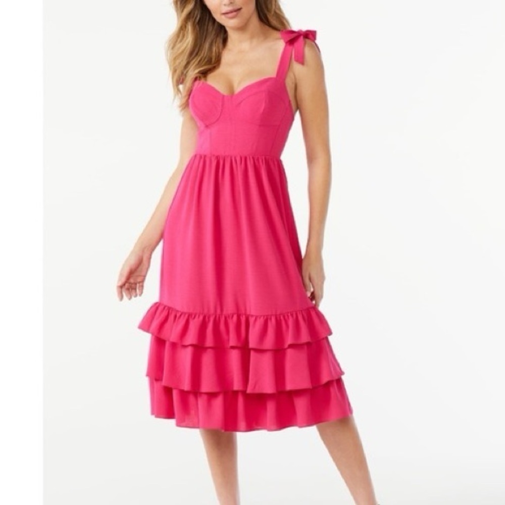 Sofia Vergara Women’s Bustier Midi Sundress – Bright Fuchsia – Size Medium – EUC